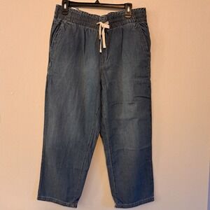 Kensie Womens Ankle Jean Dark Blue Wash - Medium -Vintage Faded Drawstring Denim